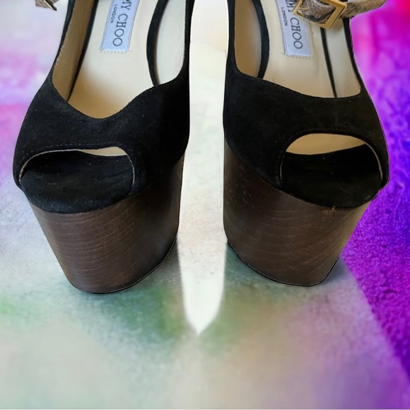 JIMMY CHOO NEW platform heels shoes SUEDE SNAKE SKIN OPEN TOE 39-9 - Picture 6 of 7